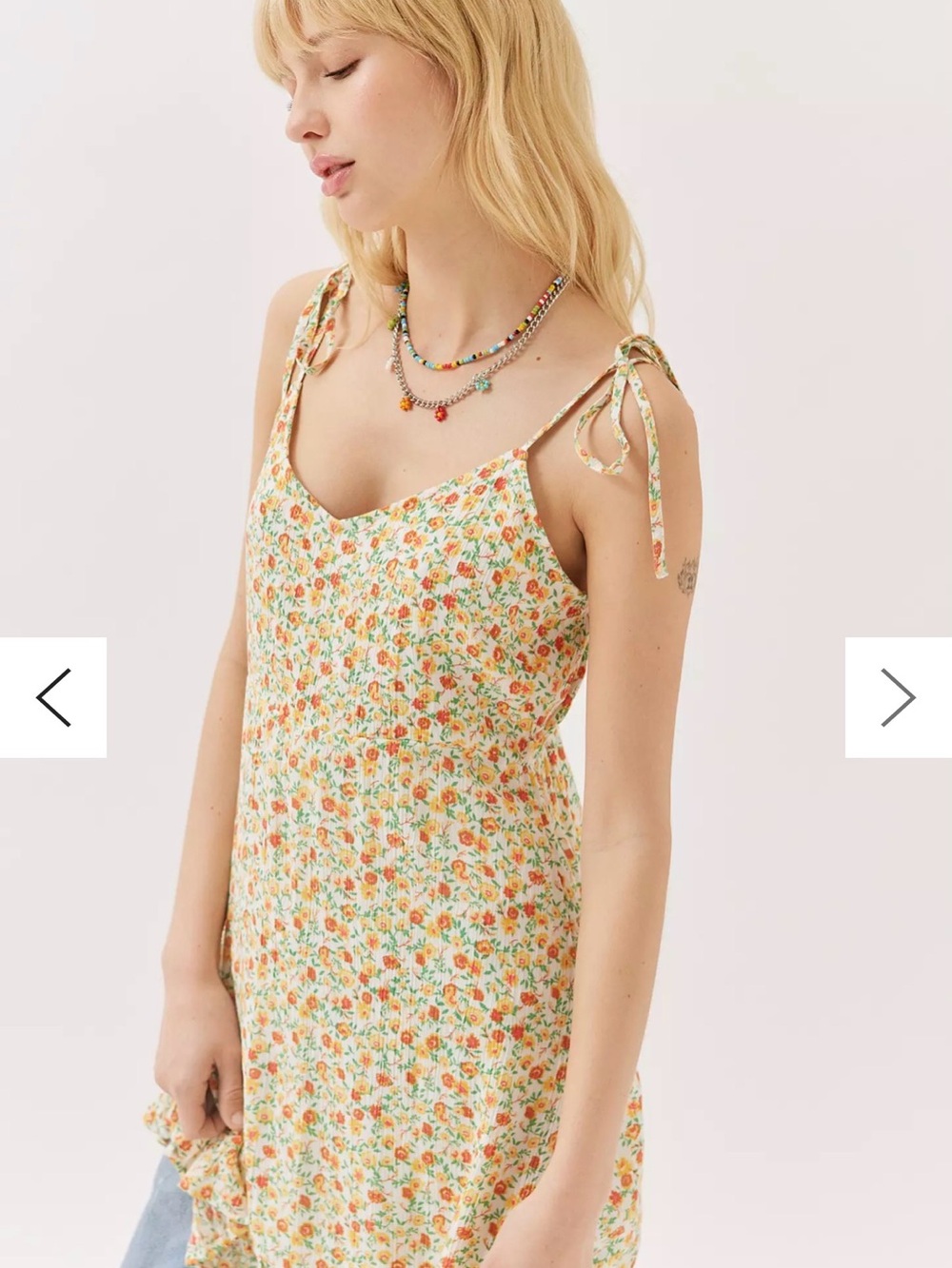 Floral Tie-Shoulder Cami dress in Cream and Orange